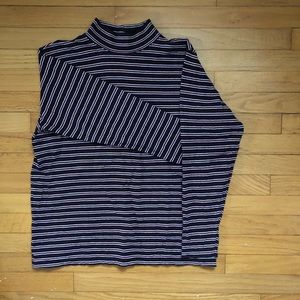 Black and red striped mock neck long sleeve shirt
